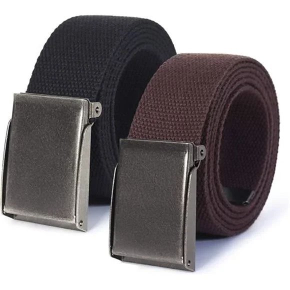 Canvas Web Belt | Cut to Fit Up to 52" | Flip-Top Matte Silver Nickel Buckle 2 - Picture 1 of 6